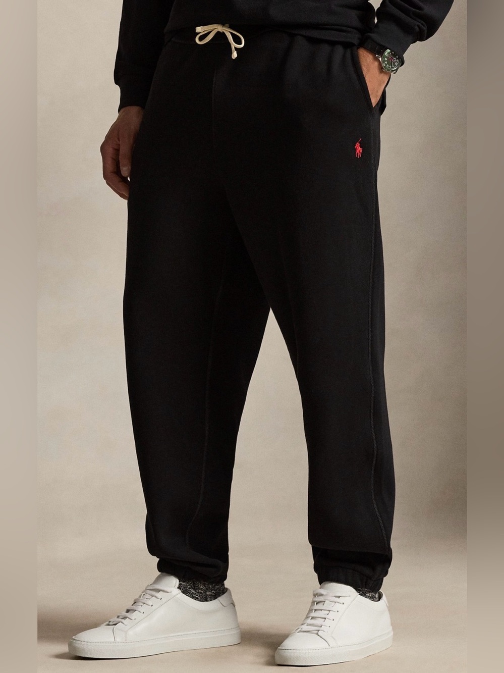 Ralph Lauren Black Jogger Sweatpants with Red Pony Logo